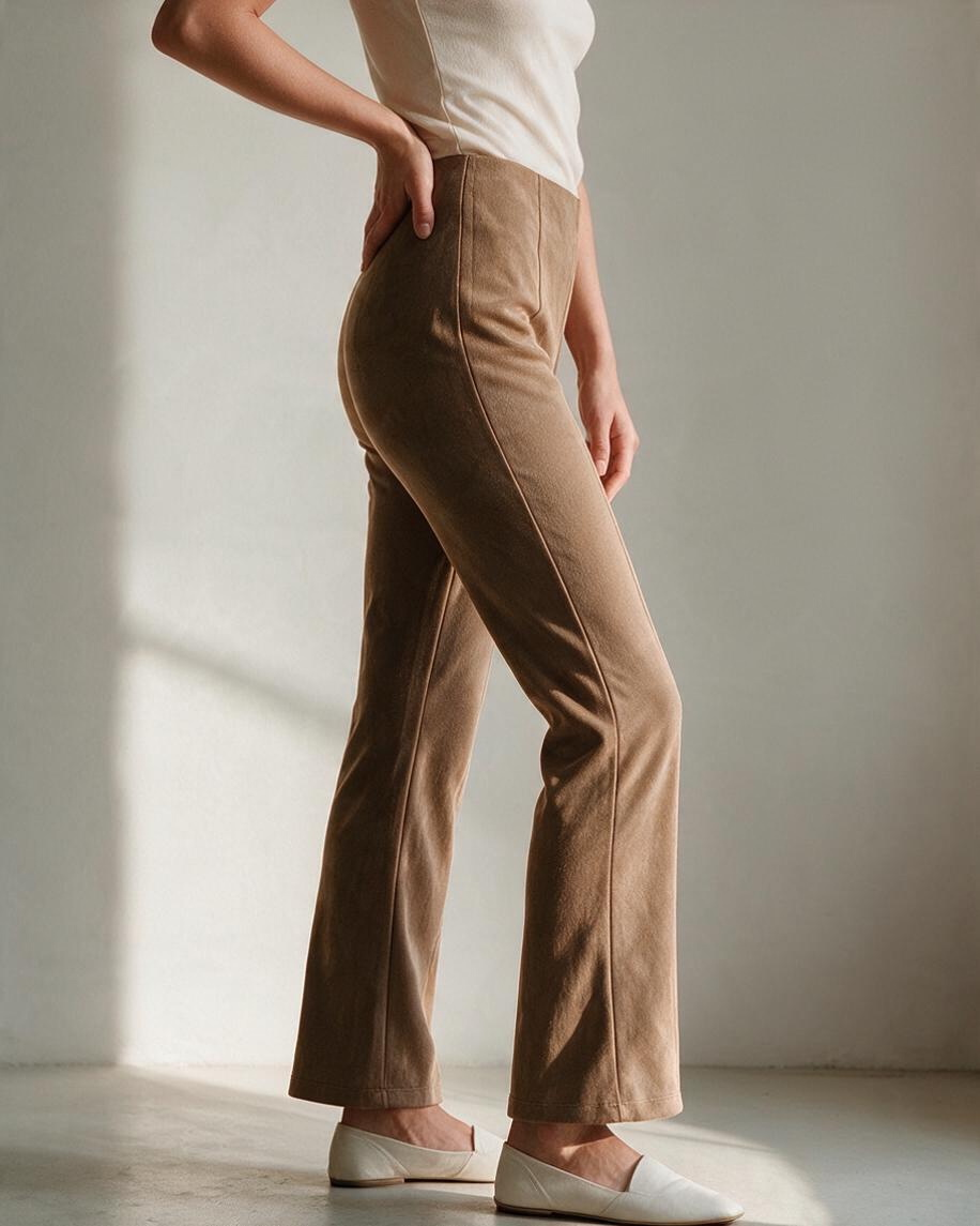 Pantalones Beige de Tiro Alto con Pliegues y Pierna Ancha