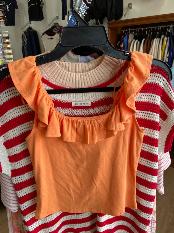 Top Sin Mangas con Volantes y Escote Cuadrado - Estilo Boutique
