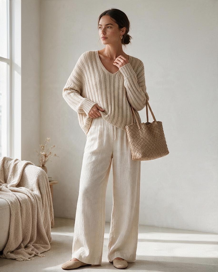 Suéter de Punto Beige con Tejido Abierto - Estilo Boutique