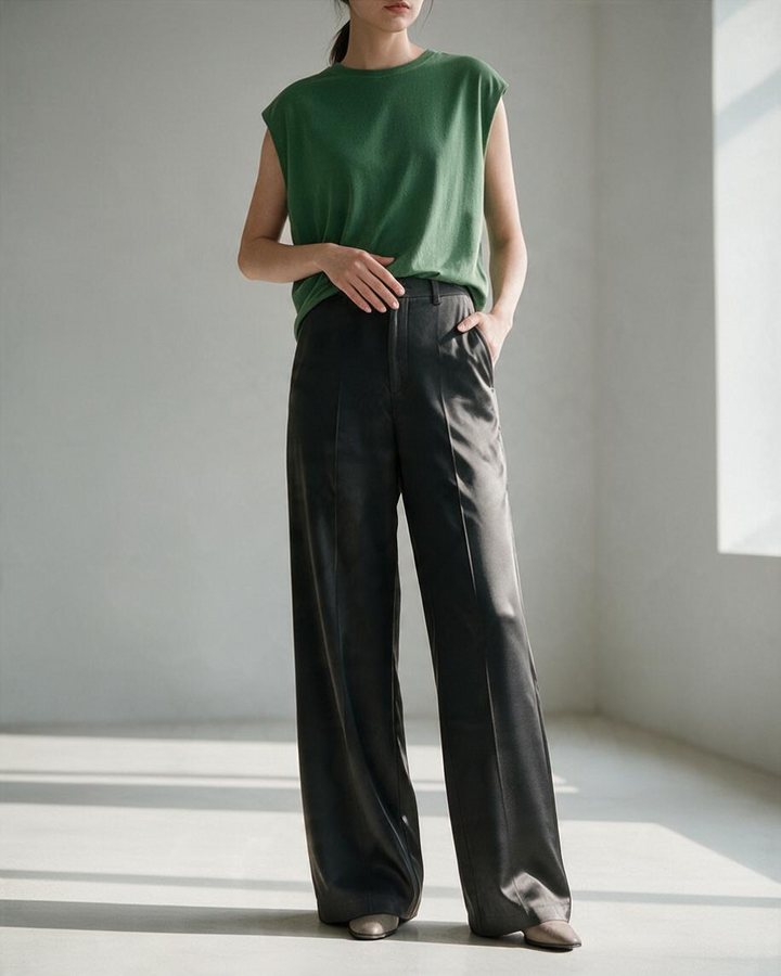 Pantalones Rectos Negros con Detalle de Botones - Estilo Boutique