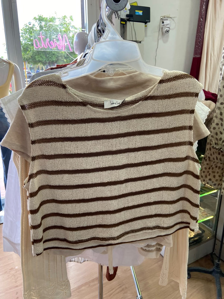 Top Corto de Punto a Rayas Crema - Estilo Boutique