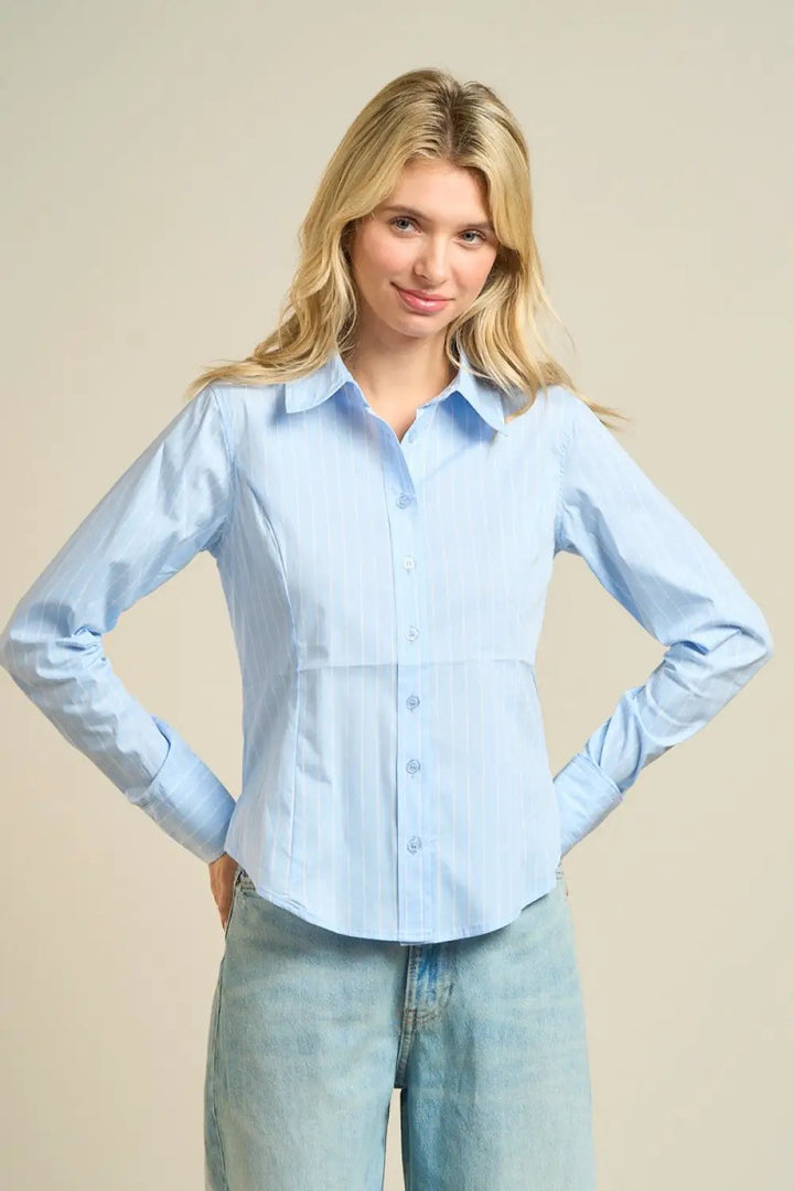 ANWND Camisa de botones de manga larga a rayas color beige - Ropa