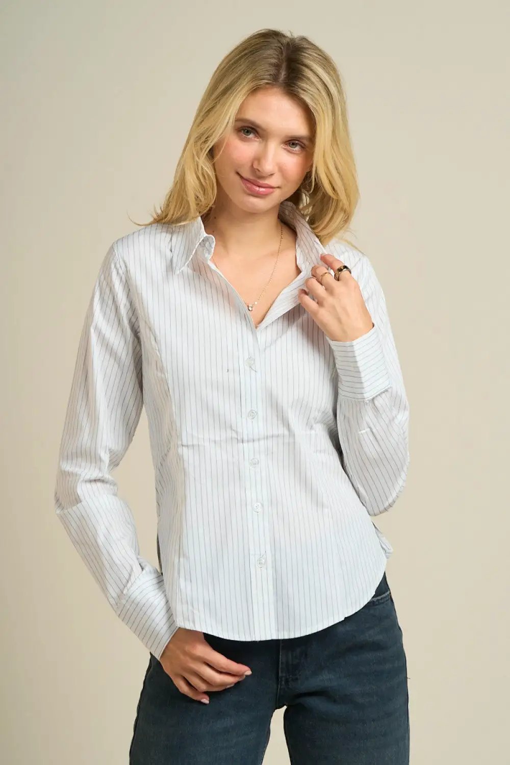 Camisa Blusa a Rayas Manga Larga Estilo Clásico Blanco by Yanet Collective