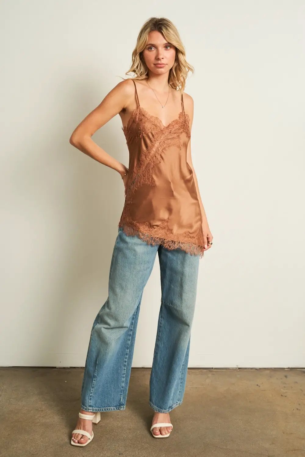 ANWND Ethereal Lace & Satin Asymmetrical Cami | Boutique Collection - LACE ASYMMETRICAL SATIN CAMI TOP