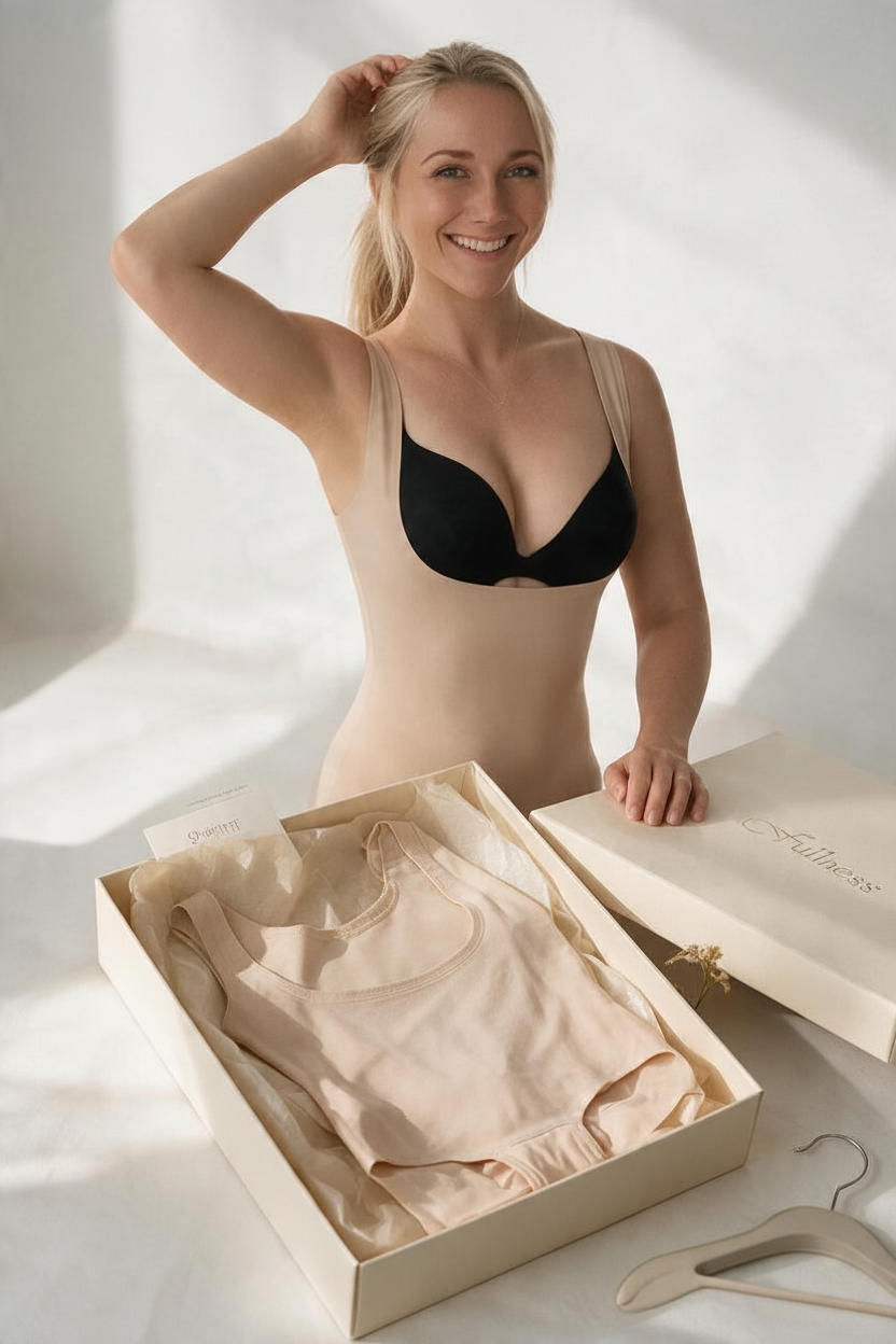 Faja Bodysuit Sin Mangas Color Beige con Escote