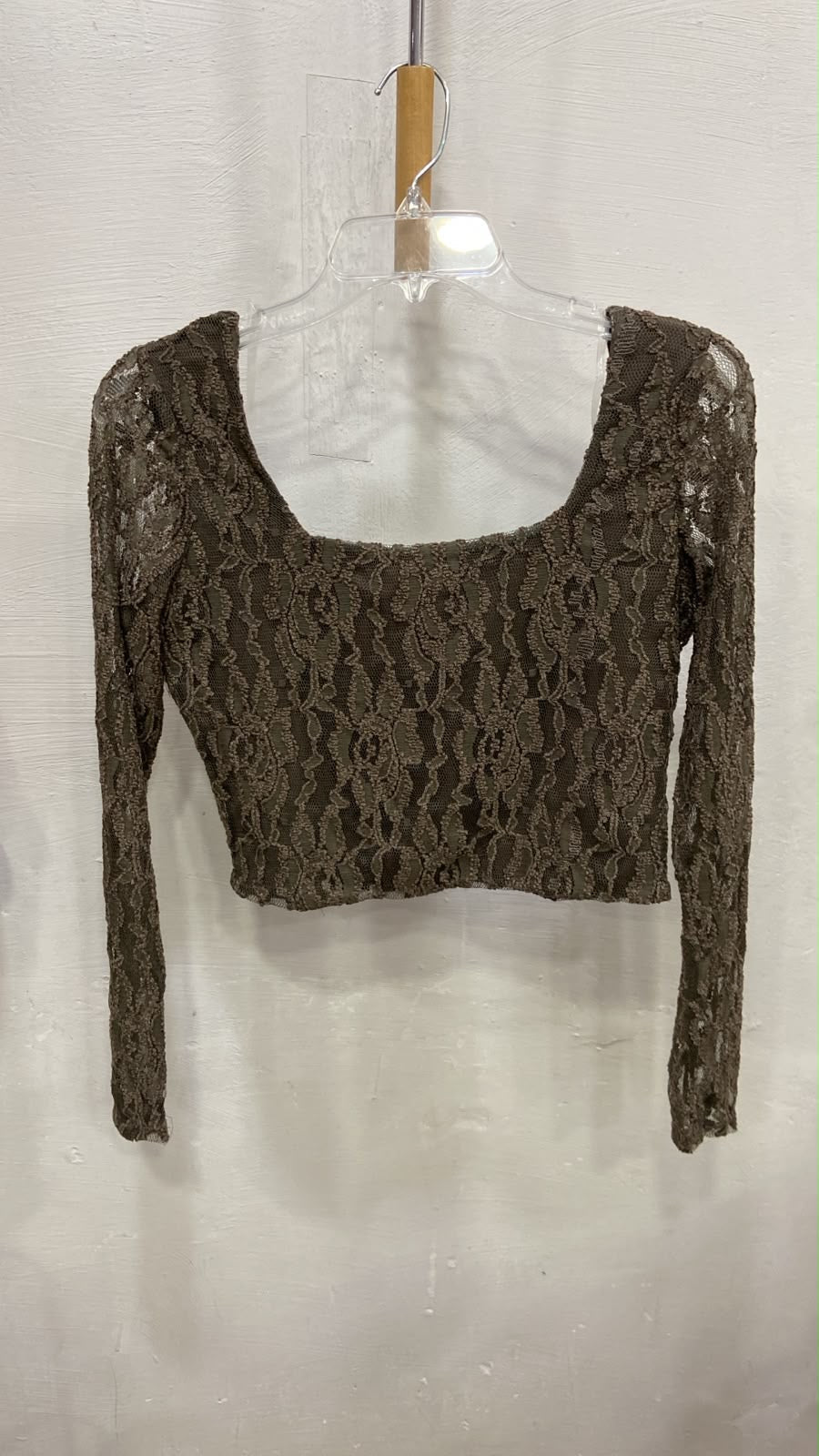 Brown Long Sleeve Lace Crop Top