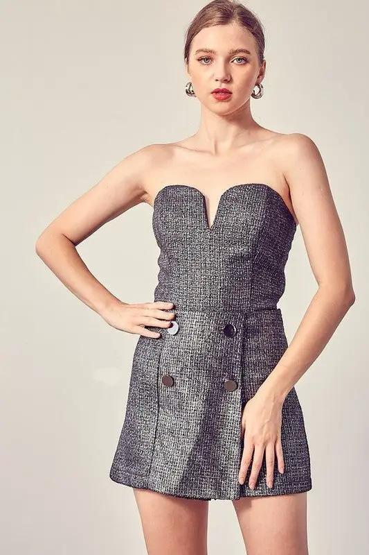 Top Tejido Texturizado Gris Metalico by Yanet Collection