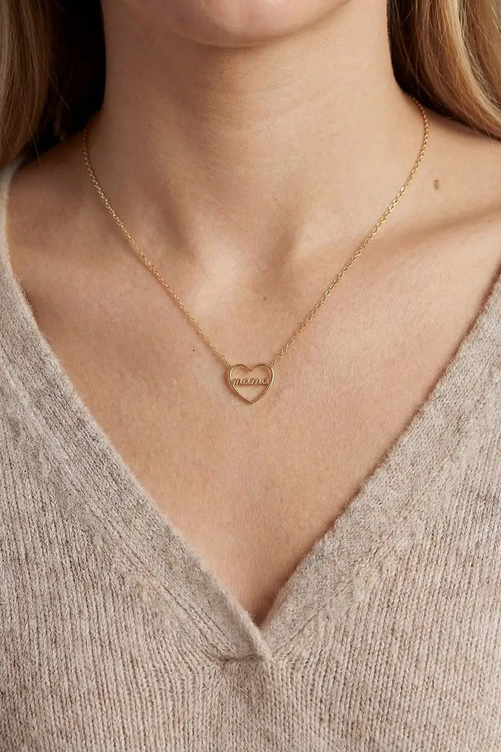 Collar con Colgante de Corazón para Mamá Bañado en Oro by Fame Accessories