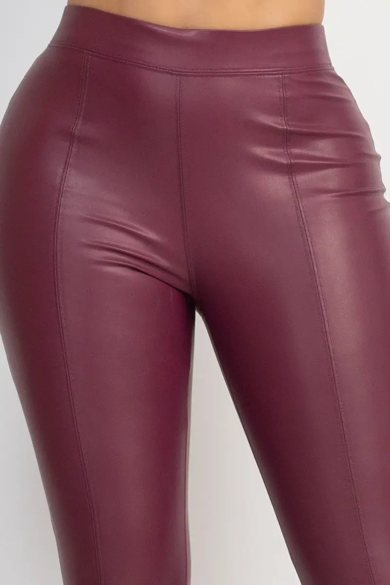 Pantalón de Piel Sintética Ajustado de Cintura Alta para Mujer Burgundy by IRIS