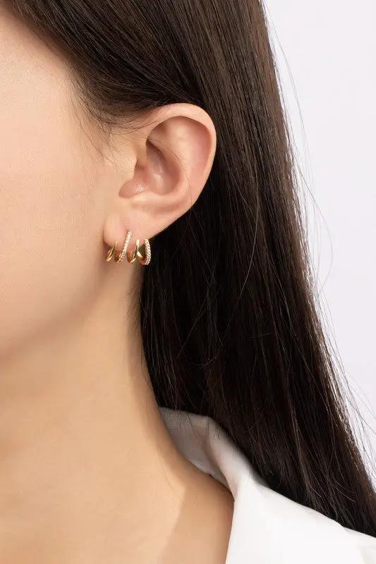 Aretes Aro de Latón con Circonitas Pavé - Diseño de 4 Capas by Yanet Collection