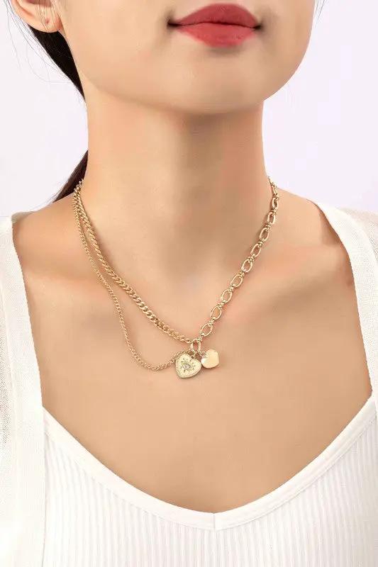 Collar mixto cadena asimŽtrica con colgante de corazon by Yanet Collection