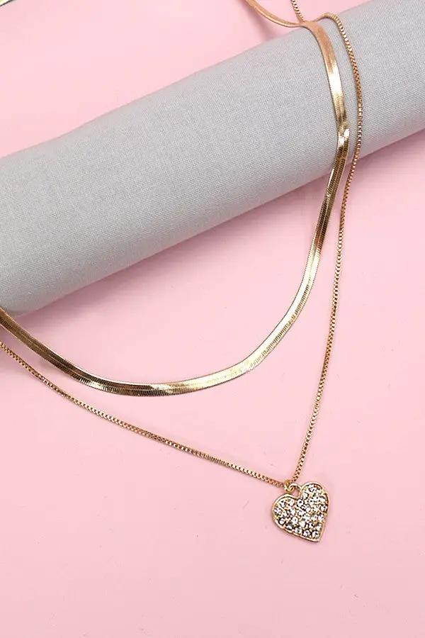Collar de espiga con corazón de diamantes de imitación de doble capa by Yanet Collective