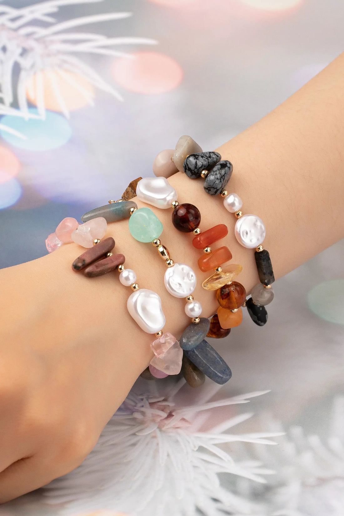 Pulsera de cadena de serpiente ajustable de ágata mixta by Yanet Collective