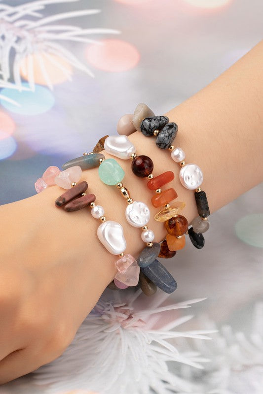 Pulsera Boho de Ágata y Perlas Naturales con Cadena Ajustable