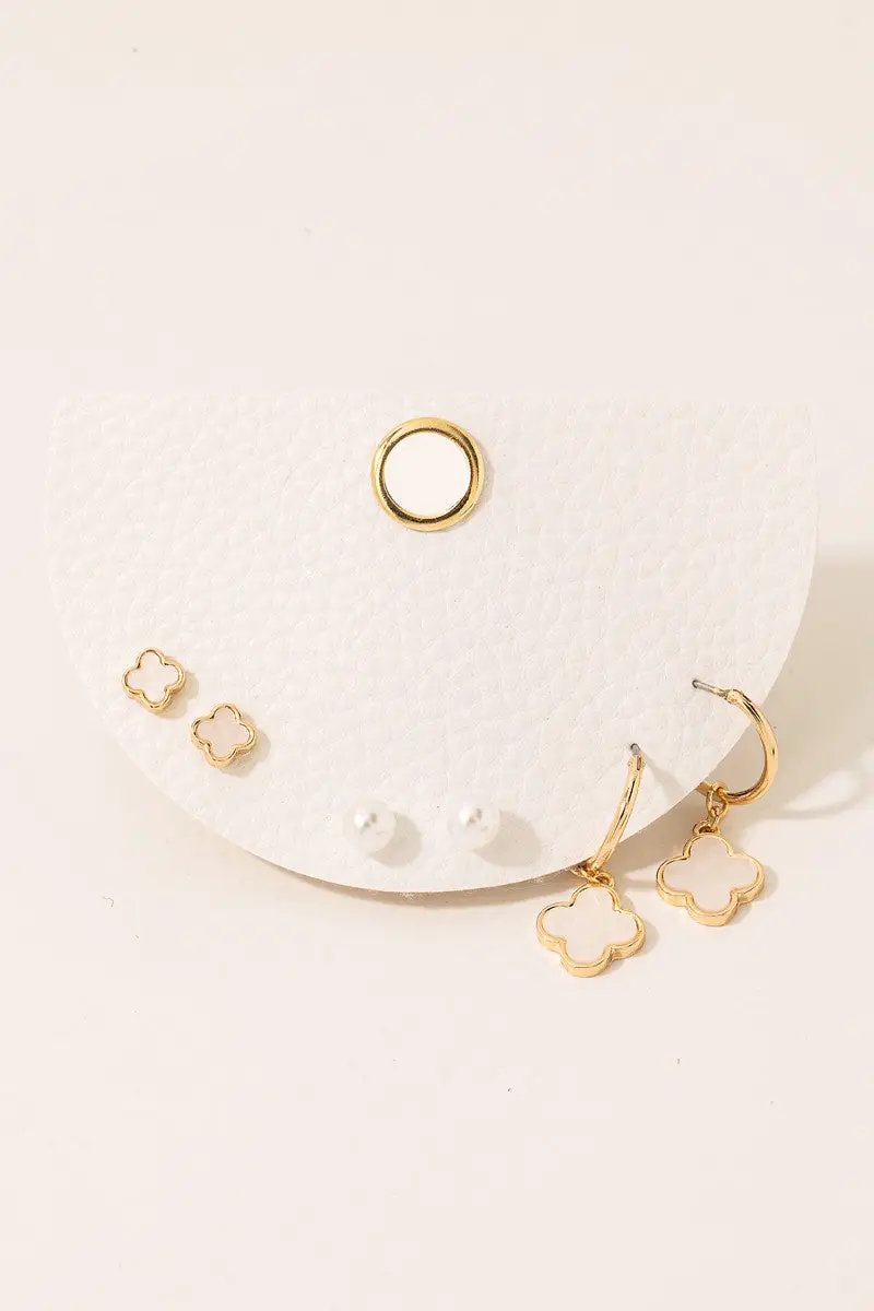Set de 3 Aretes con Perlas y Tréboles by Fame Accessories