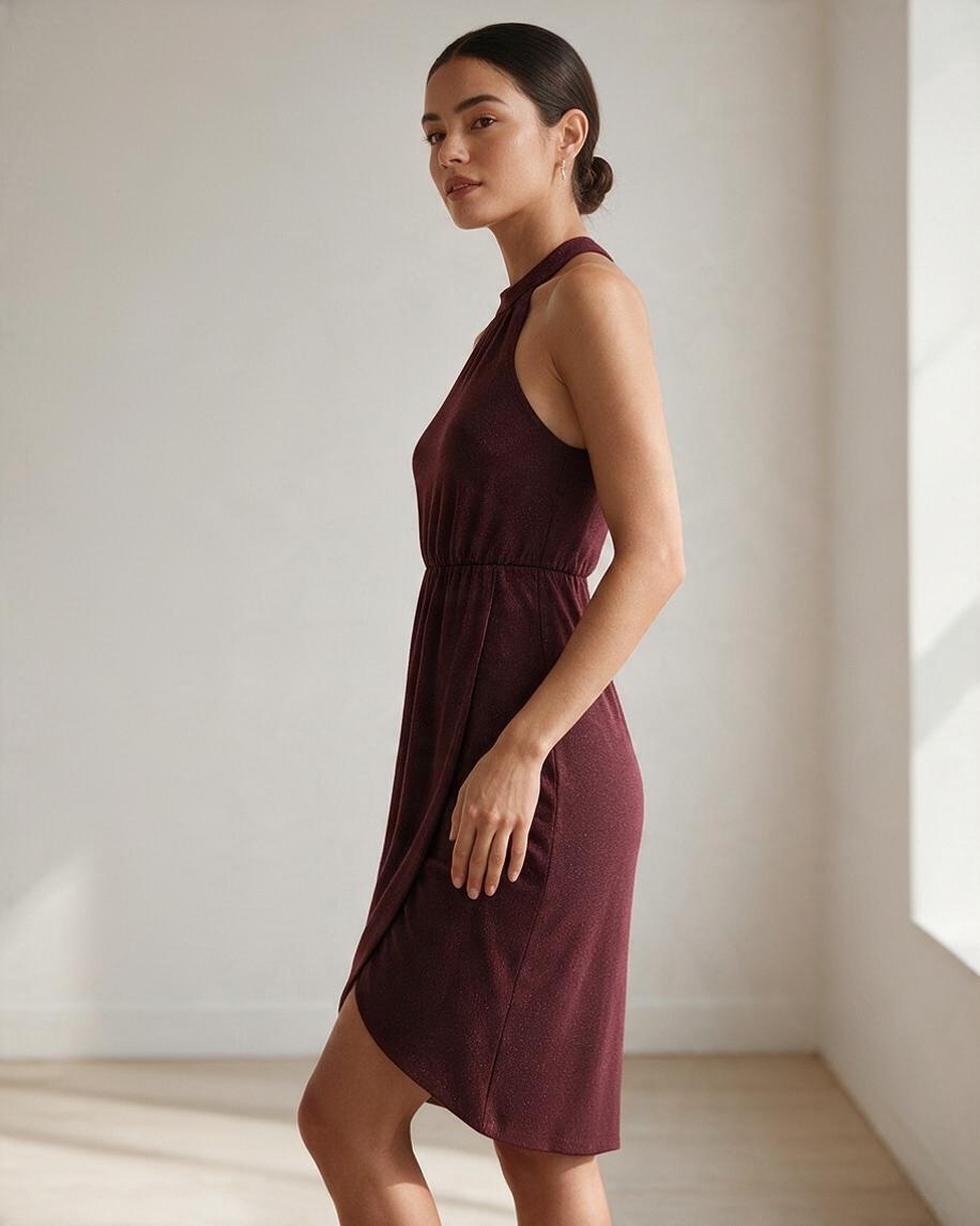 Maxi Vestido Borgoña Sin Mangas con Cintura Fruncida - Estilo Boutique