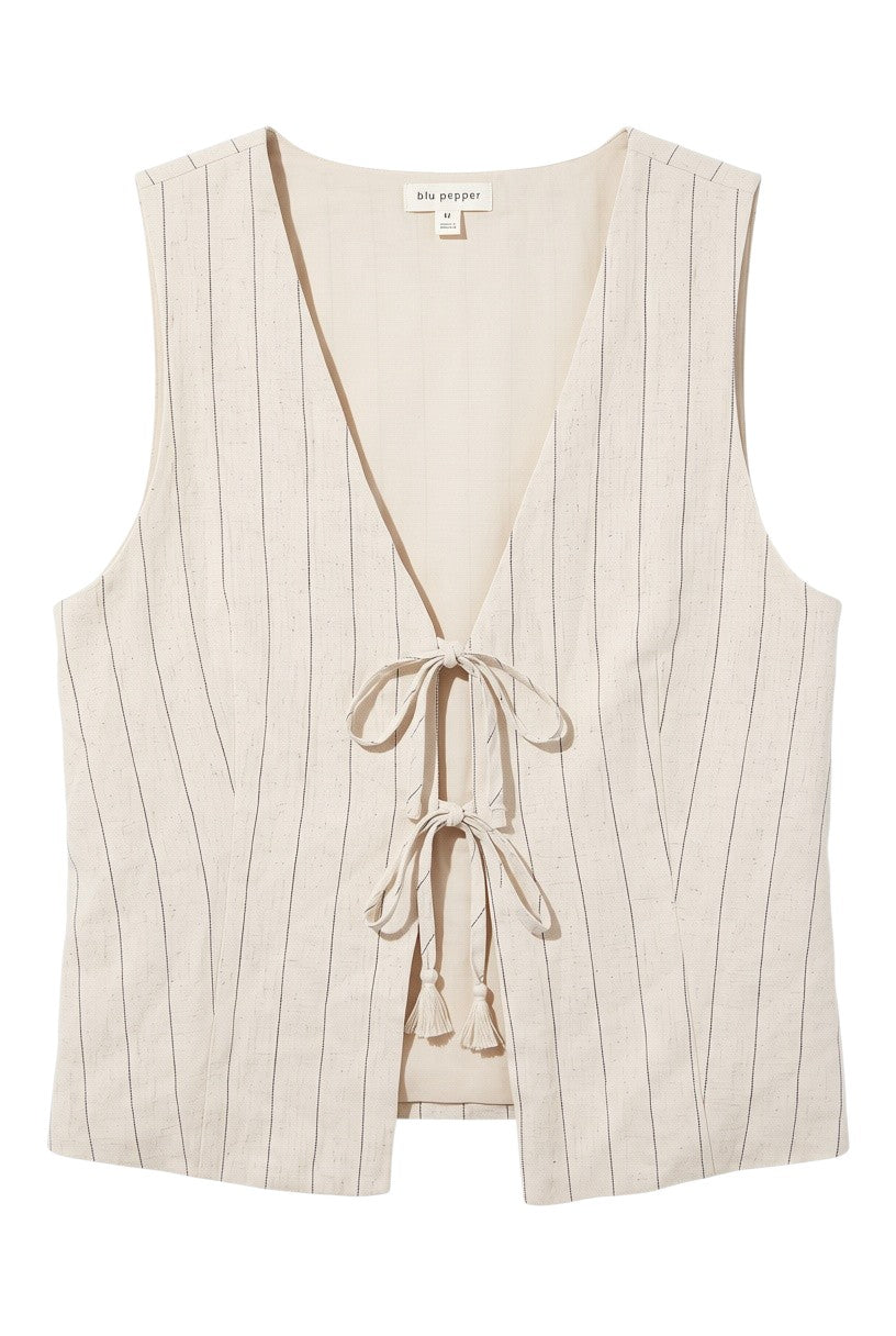 Chaleco Beige de Rayas con Botones - Estilo Boutique