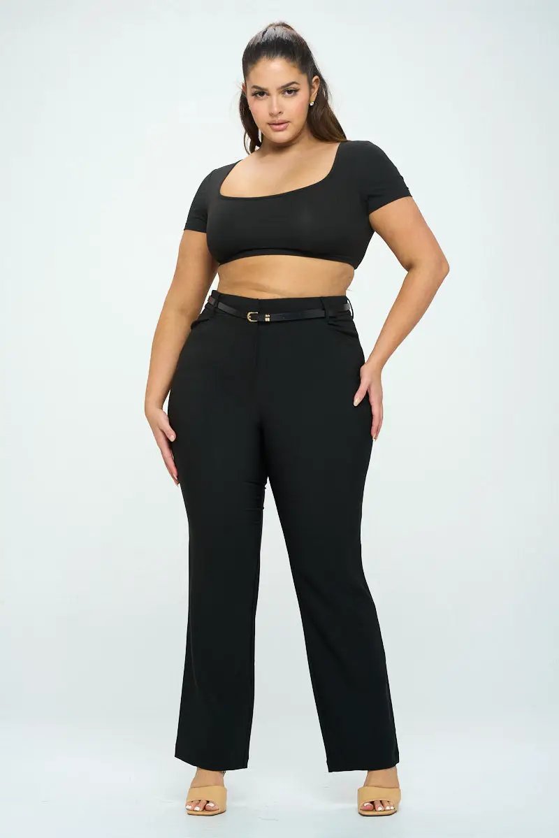 Pantalón Acampanado para Mujer en Poliéster y Spandex Talla Extra Negro by CHOCOLATE