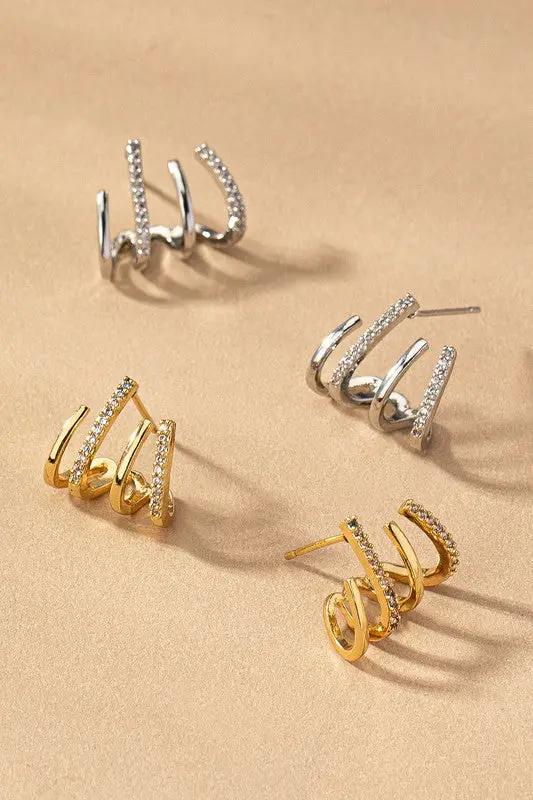 Aretes Aro de Latón con Circonitas Pavé - Diseño de 4 Capas by Yanet Collection