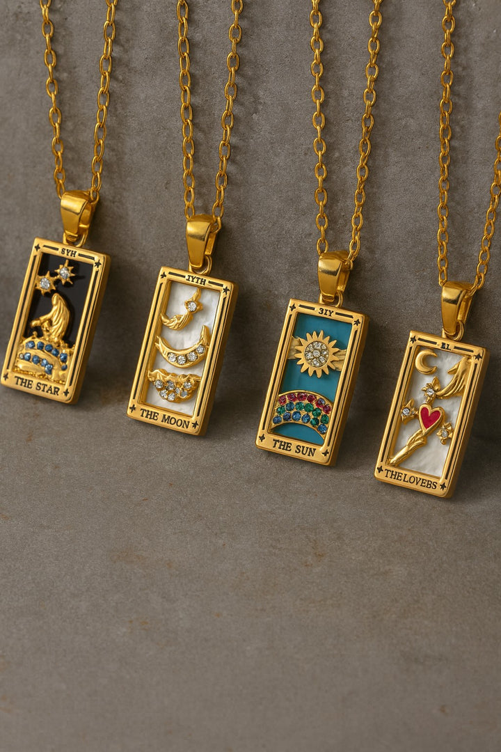 Collar Carta de Tarot con Piedra Natural y Rhinestones | Acero Inoxidable | Chapado PVD Resistente al Agua by LA3accessories