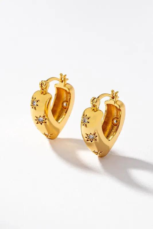 Arracadas de Aro de Latón "Estrellas Grabadas" - Bisutería Resistente al Agua y al Deslustre para Mujer by LA3accessories