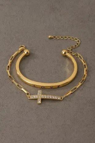 Conjunto de brazaletes Love Cuff y cruz lateral by Yanet Collective