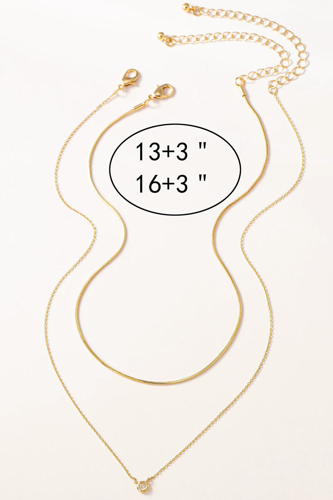Conjunto de 2 Collares para Dama con Cadena de Serpiente y Dije Redondo de Cristal Brillante - Dorado by LA3accessories