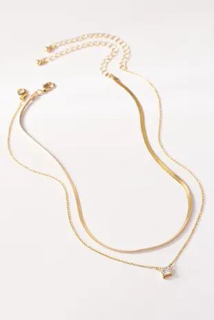 Set de 2 Collares con Colgante CZ Cuadrado y Cadena Herringbone by Yanet Collective