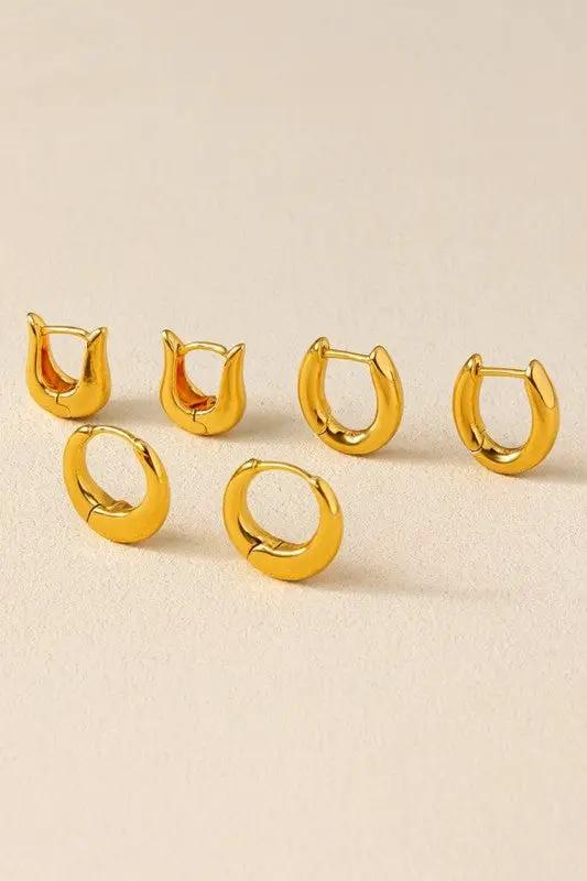 Set de 3 Aretes Huggies Dorados | Argolla Redonda, Ovalada y Tulipán | Acero Inoxidable Chapado en Oro by LA3accessories