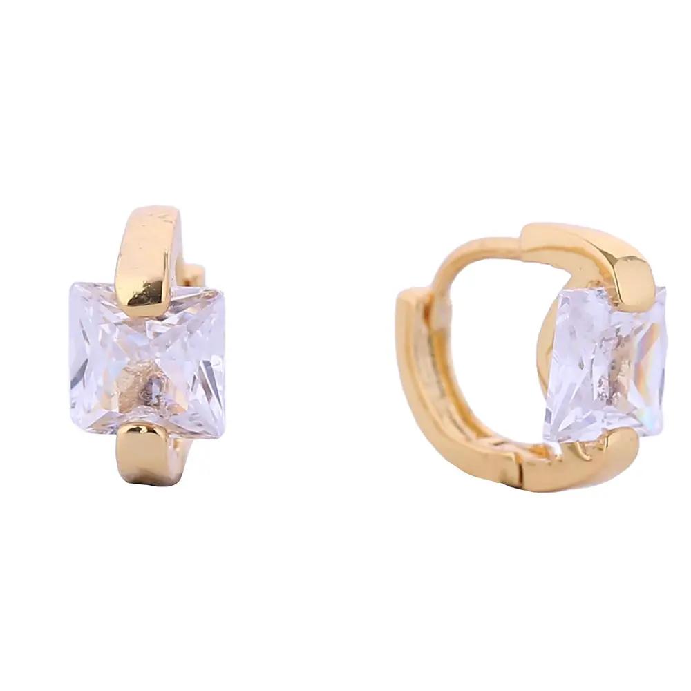 14K Gold/White Gold Dipped Princess Cut CZ Huggie Earrings by Joia Accessory