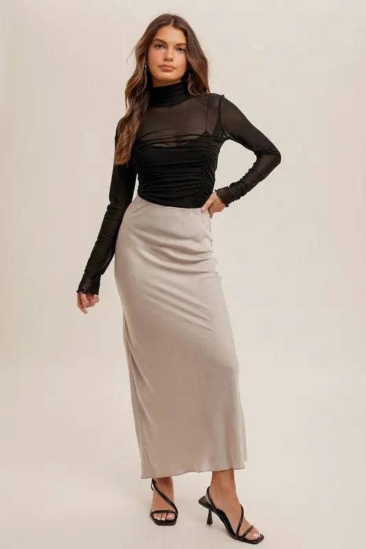 Falda Larga Texturizada Crinkle Plateado Satin by Hem & Thread