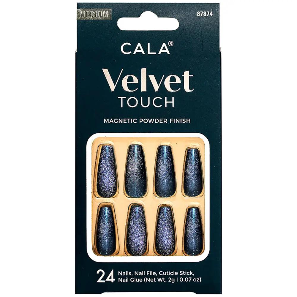 Uñas postizas CALA Velvet Touch azul magnético – 24 piezas Autopegables by Yanet Collective