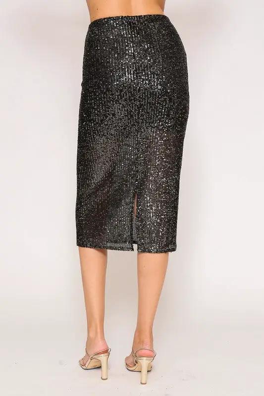 Falda Midi de Punto con Lentejuelas by Yanet Collection