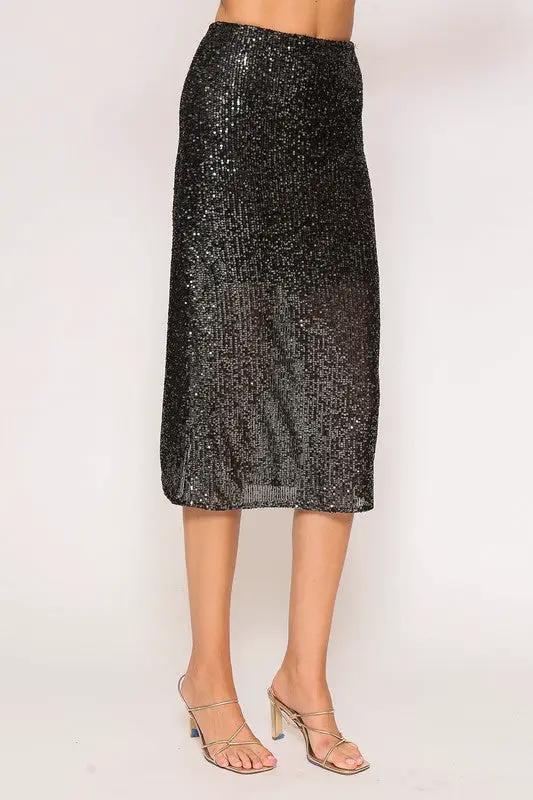 Falda Midi de Punto con Lentejuelas by Yanet Collection