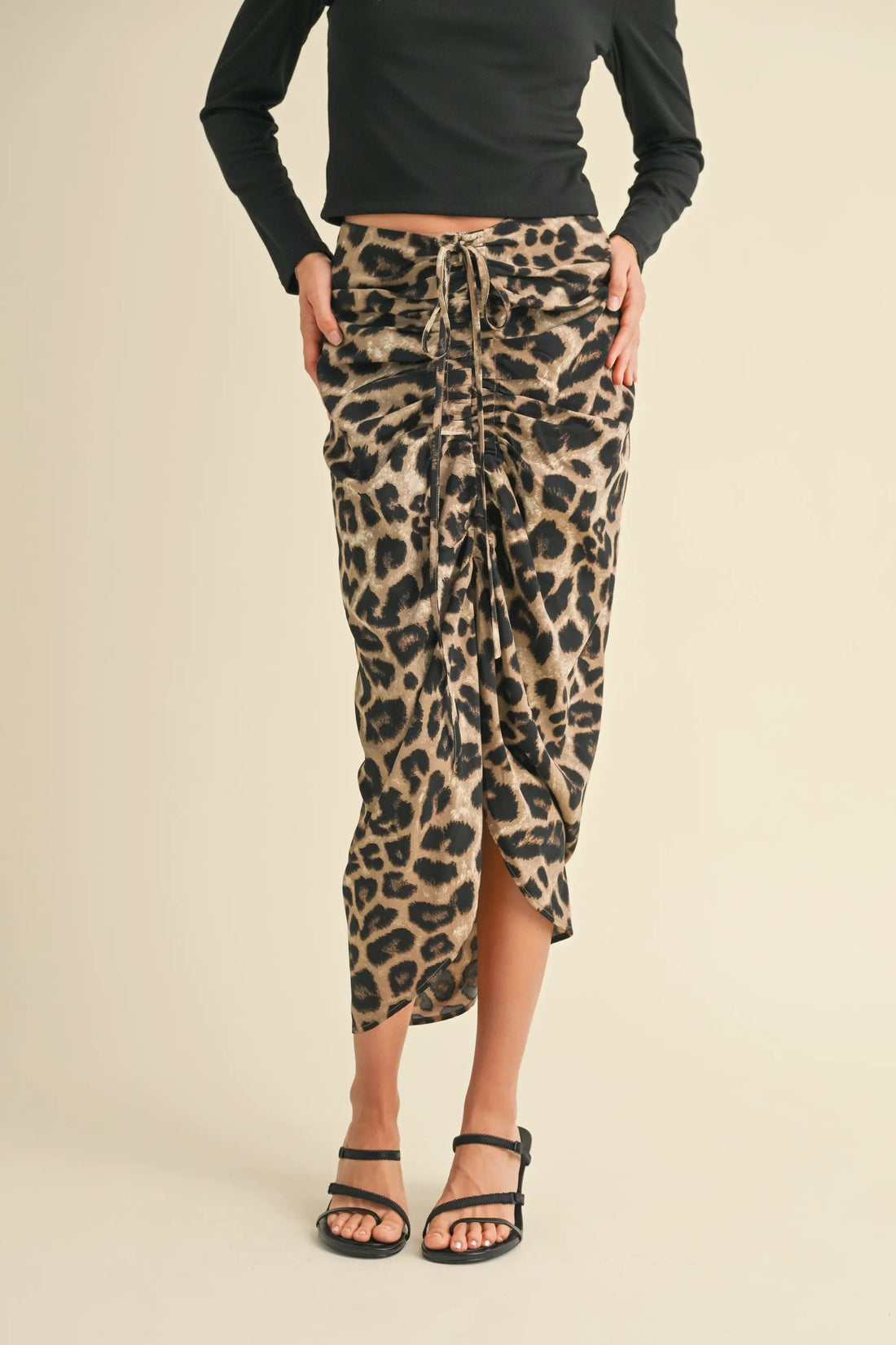 Falda Midi con Detalle Fruncido de Estampado Leopardo Animal by Yanet Collection