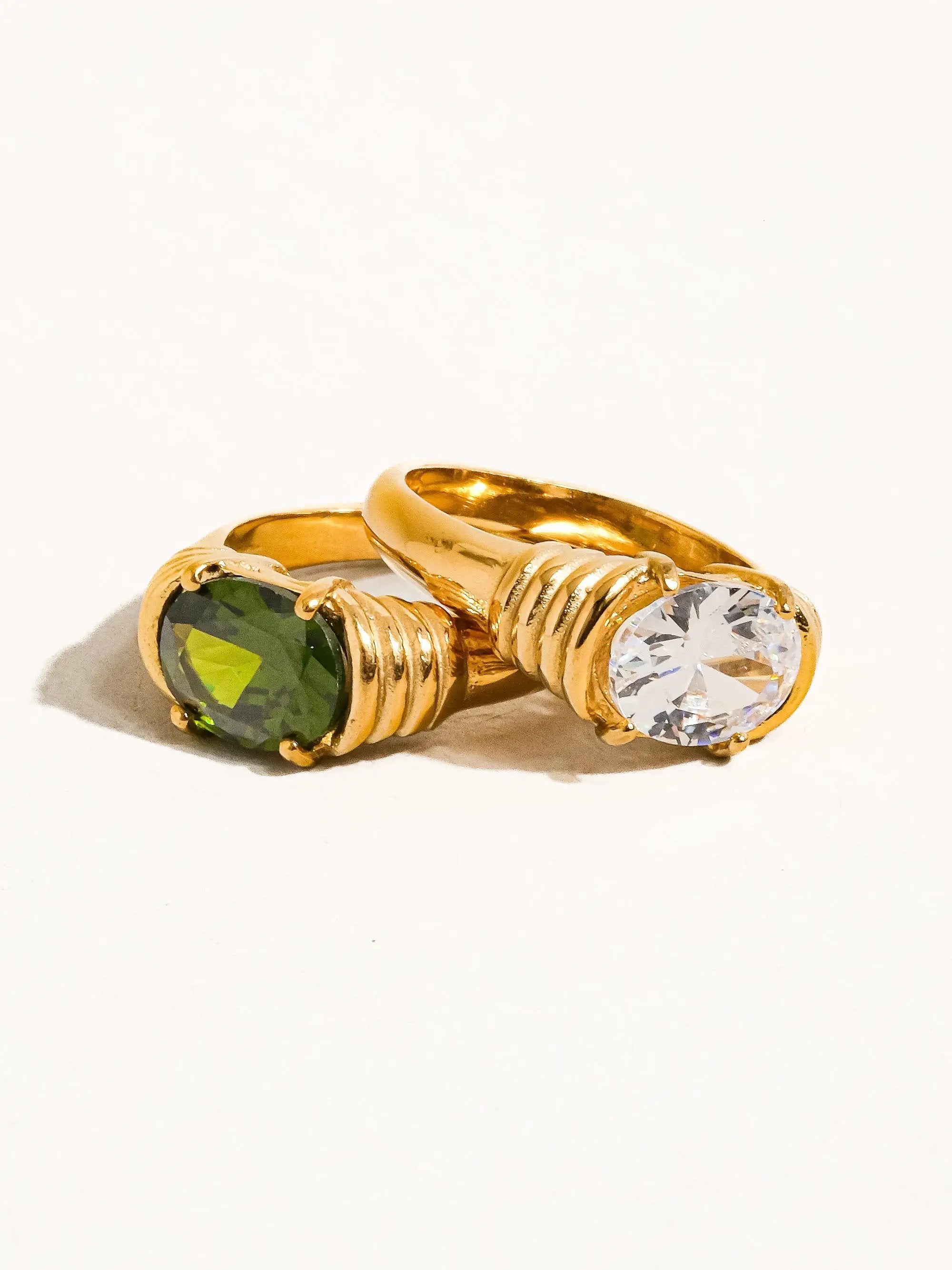 Anillo de Zirconia Chapado en Oro 18K para Mujer – Antideslustre, Acero Inoxidable by Flanerie