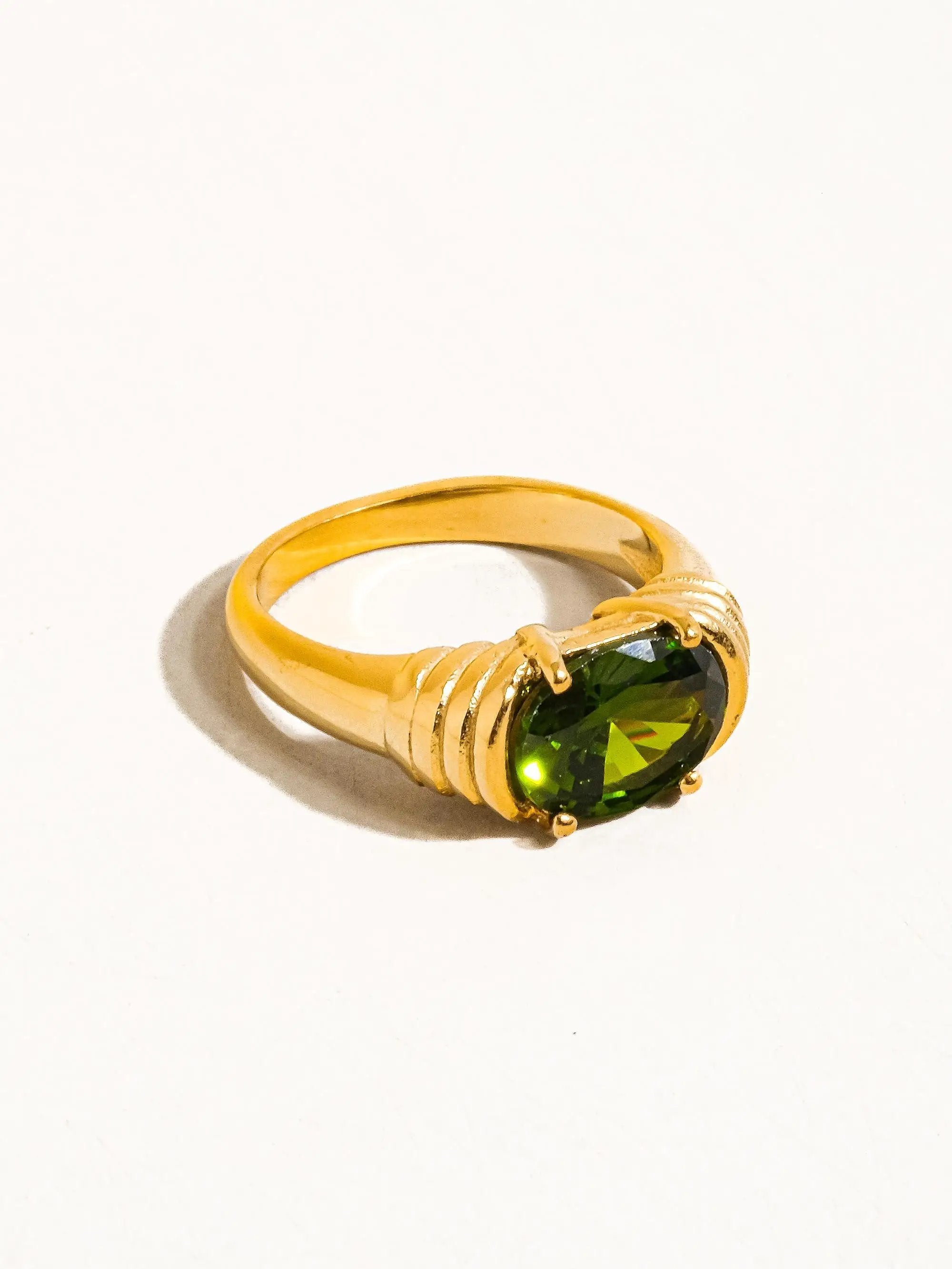 Anillo de Zirconia Chapado en Oro 18K para Mujer – Antideslustre, Acero Inoxidable by Flanerie