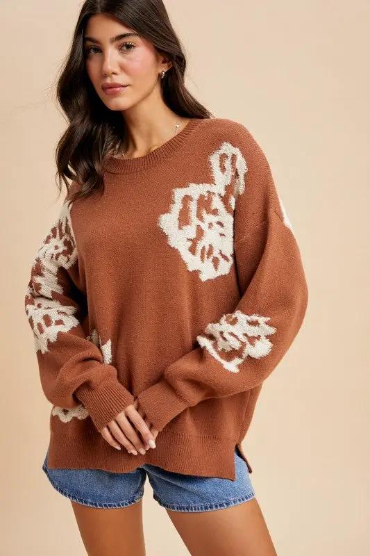 Suéter Tejido Mujer - Floral Intarsia - Corte Holgado by IN LOOM