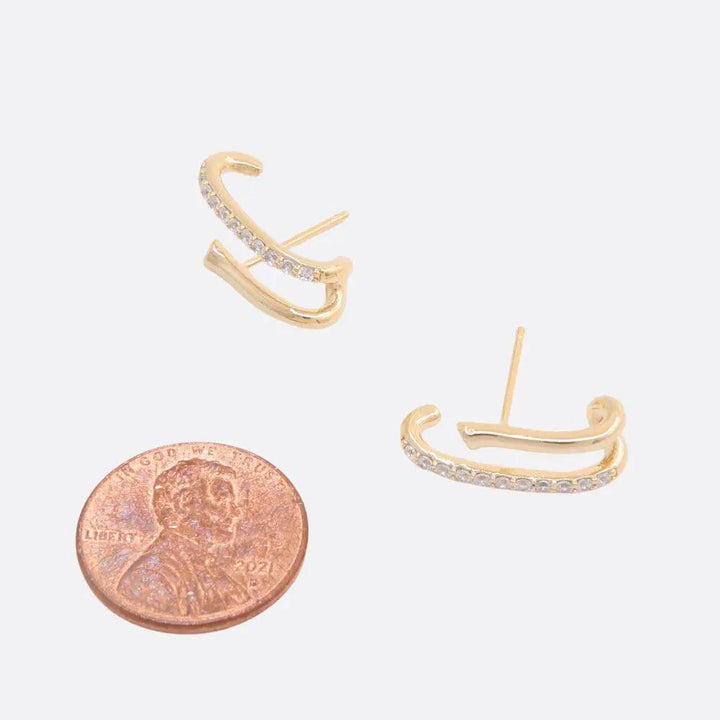 Pendientes de Aro Curvos con Circonitas Bañados en Oro by Sodajo