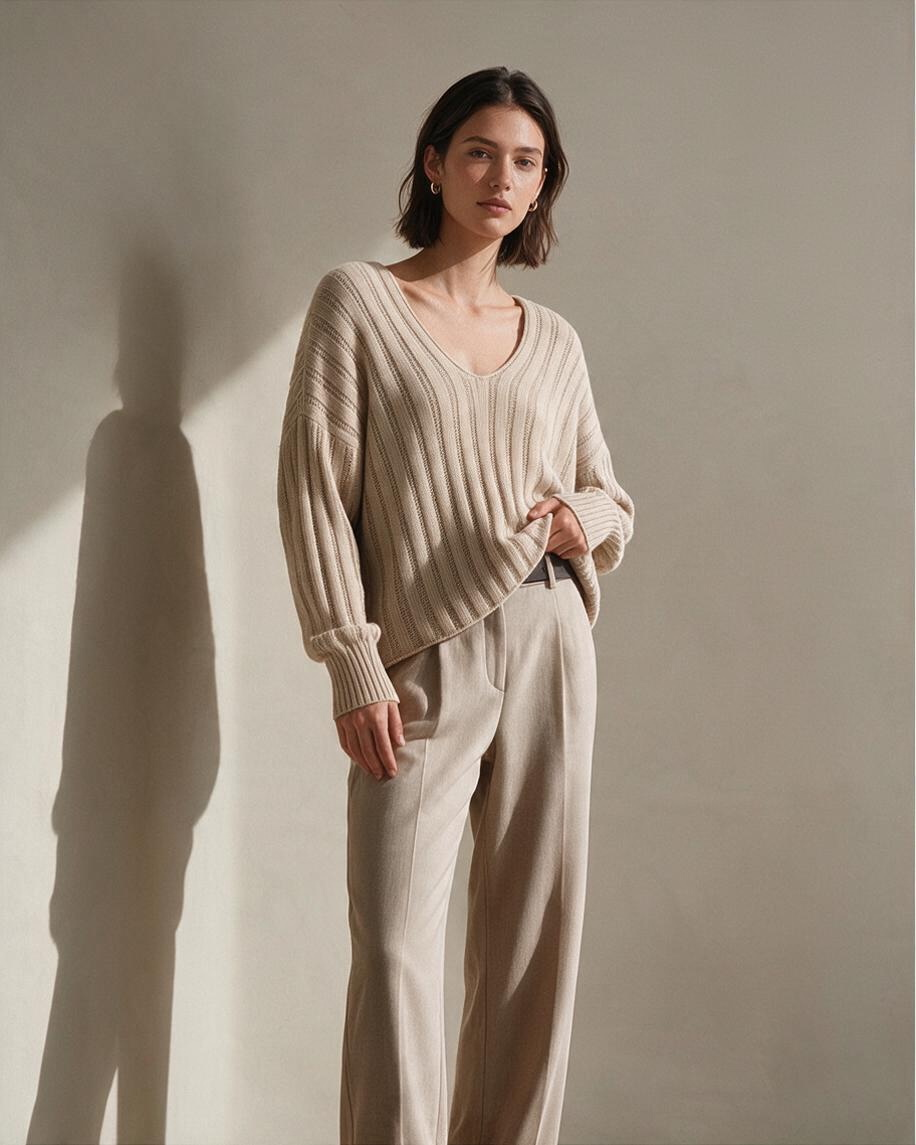 Suéter de Punto Beige con Tejido Abierto - Estilo Boutique