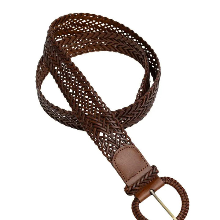 Cinturón Trenzado de Cuero Sintético con Hebilla Redonda: Elegancia Tejida by Yanet Collective