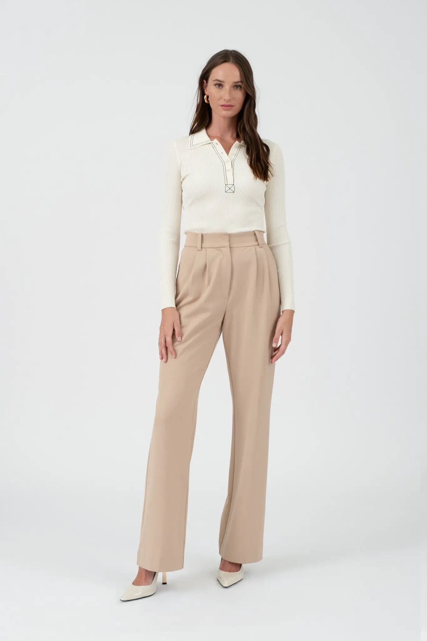Blusa Tejido de Punto Beige Manga Larga by Yanet Collective