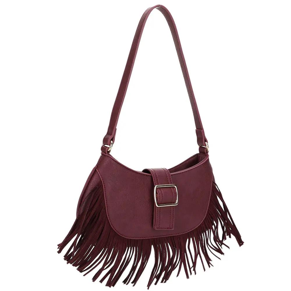 Bolsa burgundy vino tiras estilo vaquero by Yanet Collective