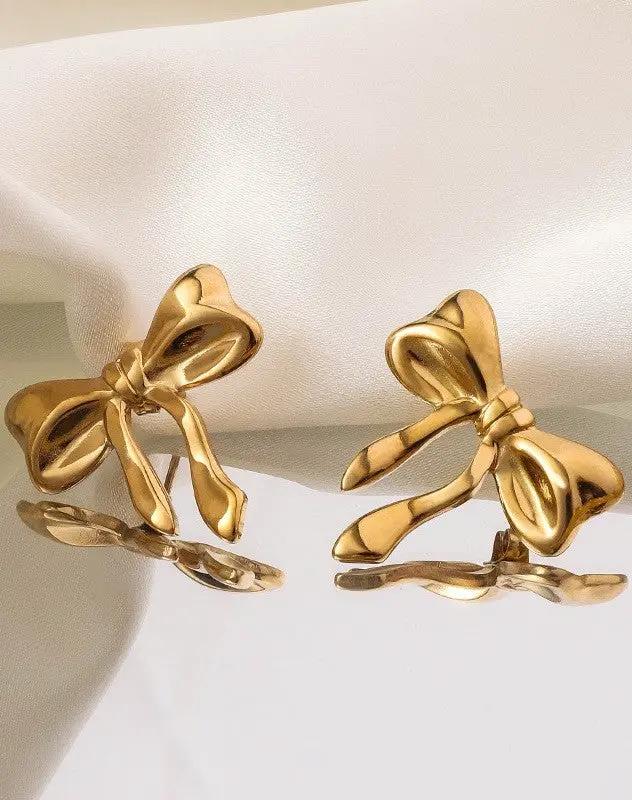 Aretes de Dama "Moño" Acero Inoxidable 18k Dorado, Resistentes al Desgaste by JOSSLYN by Wall to Wall
