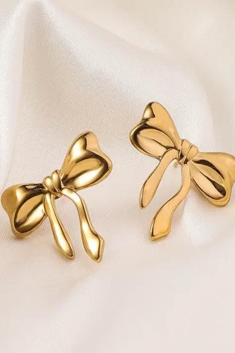Aretes de Dama "Moño" Acero Inoxidable 18k Dorado, Resistentes al Desgaste by JOSSLYN by Wall to Wall