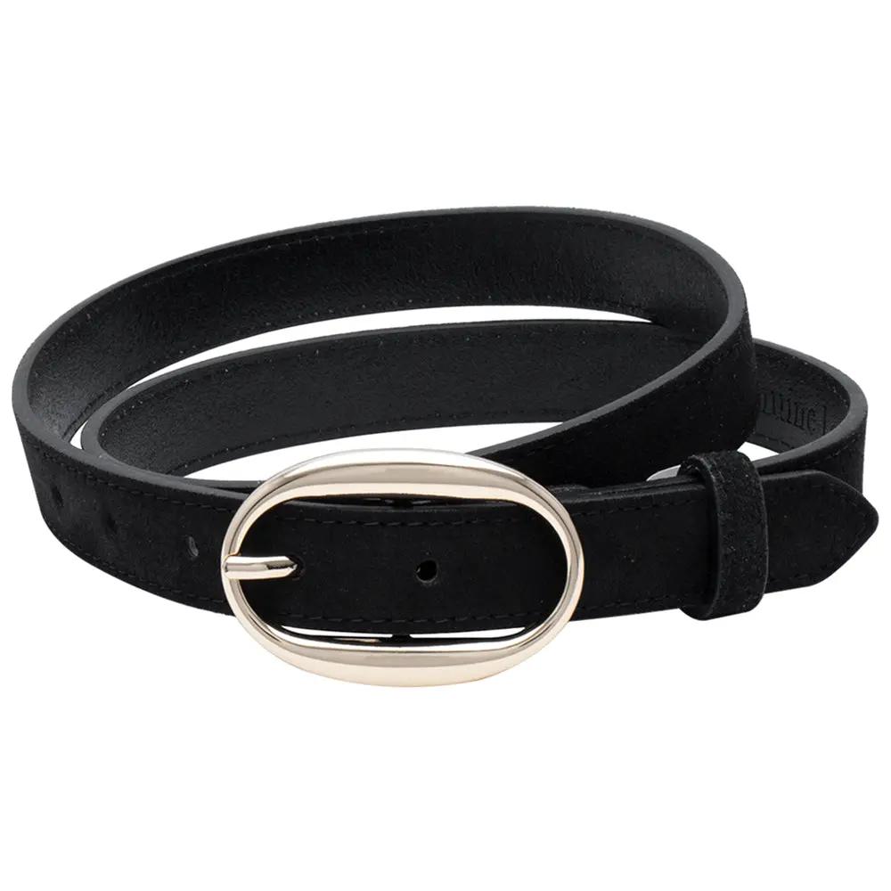 Cinturón de Piel de Ante Genuina con Hebilla Ovalada Metálica by Joia Accessory