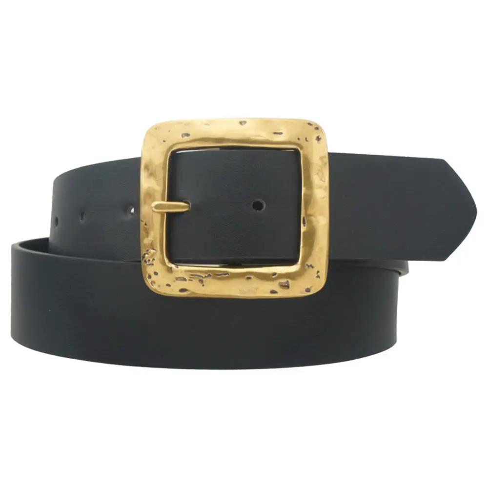 Cinturón Negro Hebilla Cuadrada Dorada Vintage by joiaaccessory.com