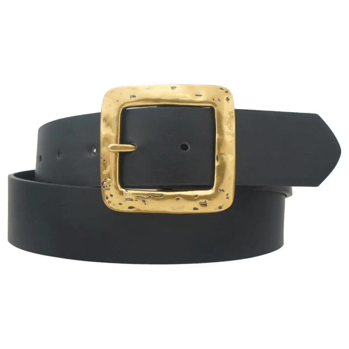 Cinturón Negro Hebilla Cuadrada Dorada Vintage by joiaaccessory.com