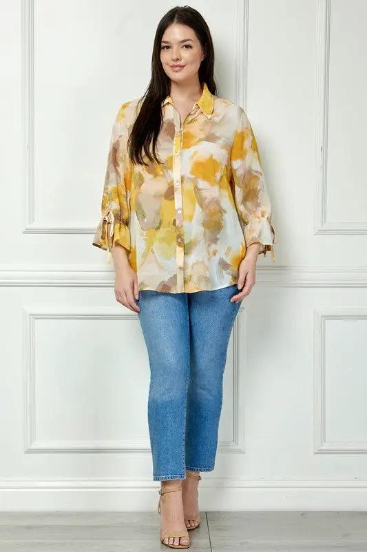 Blusa de Cuello Johnny con Manga Larga de Lazo by Yanet Collective