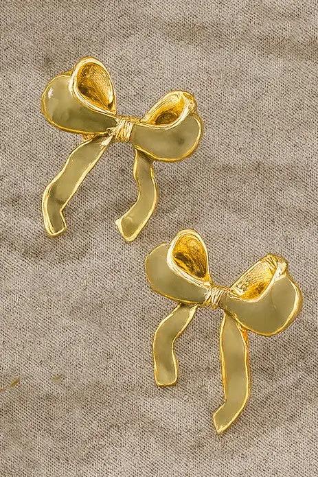 Aretes de Botón Lazo con Esmalte Blanco y Borde Dorado | Diseño Femenino y Delicado | Joyería Elegante by LA3accessories